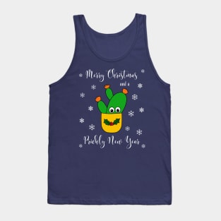 Merry Christmas And A Prickly New Year - Opuntia Microdasys Cactus In Christmas Holly Pot Tank Top